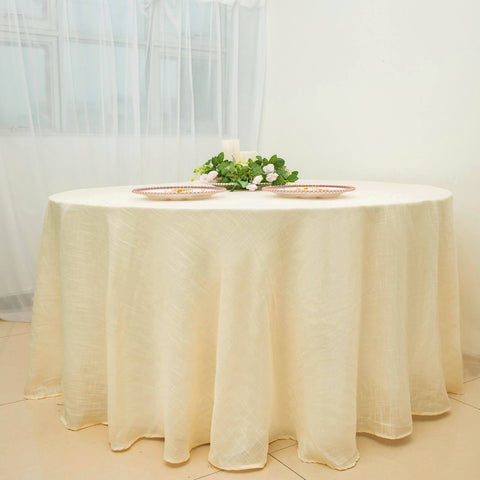 120 in Round Premium Polyester Faux Burlap Tablecloth