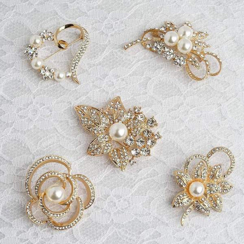 5 Hearts and Flowers Rhinestones Assorted Pins Brooches