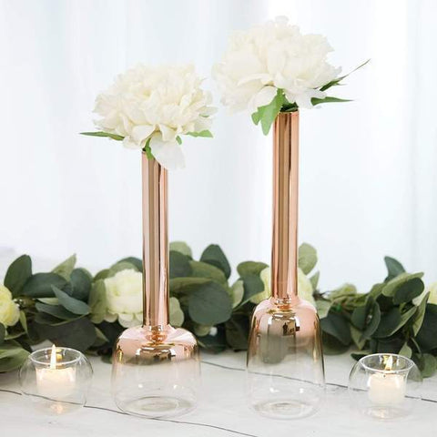 Set of 2 Tall Ombre Glass Tube Flower Vases Wedding Centerpieces