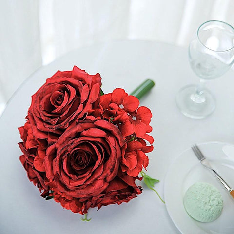 2 pcs 11" tall Silk Rose and Hydrangea Flowers Bouquets