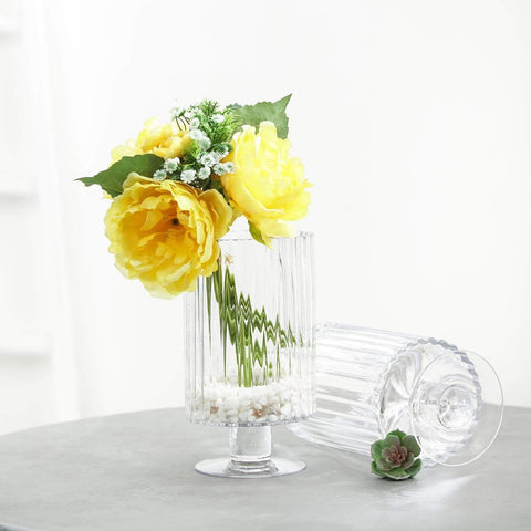 2 pcs Clear Glass Vases with Ribbed Design
