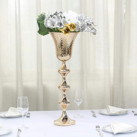 Gold Hammered Metal Trumpet Centerpiece Vase