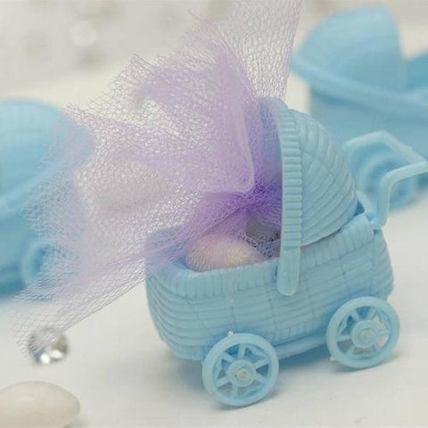 12 pcs Blue Plastic Carriage Boy Baby Shower Favors