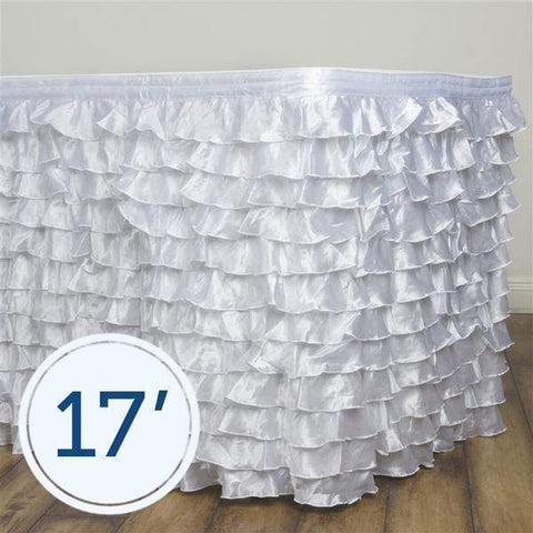 17 feet x 29" White Satin Ruffled Banquet Table Skirt