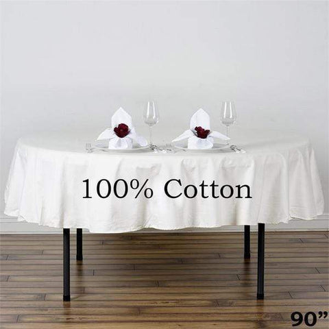 90" Ivory Cotton Round Tablecloth High-Quality Wedding Linens