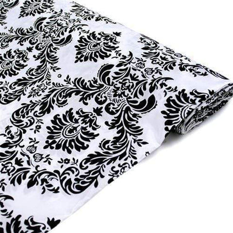54" x 10 yards Black and White Flocking Damask Fabric Bridal Bolt