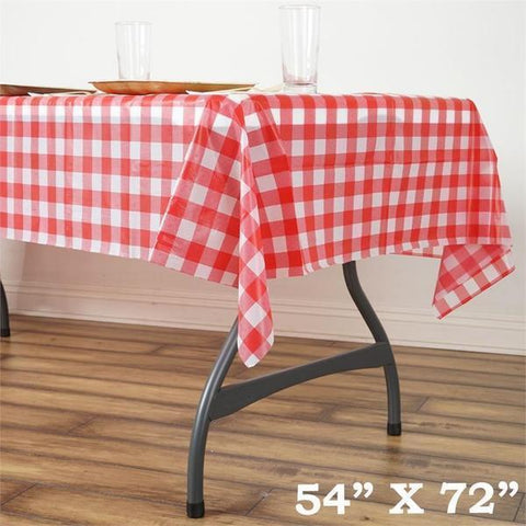 54x72 inch Red on White Checkered Disposable Plastic Table Cover Rectangular Tablecloth