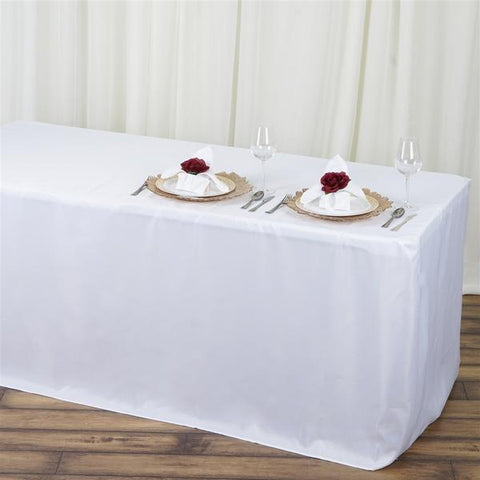 4 feet White Fitted Polyester Tablecloth