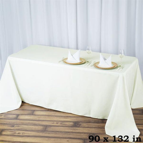 90 x 132 inch Ivory Premium Polyester Rectangular Tablecloth