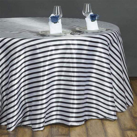 90 inch Black Satin Stripes Round Tablecloth