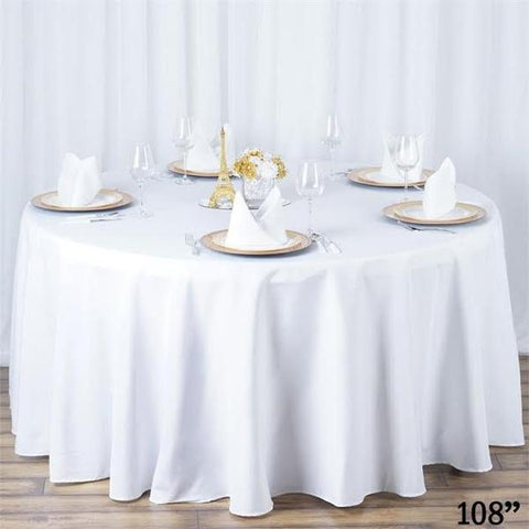 108" White Premium Polyester Round Tablecloth