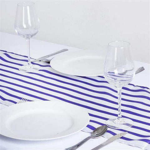 Purple and White Satin Stripes Table Runne