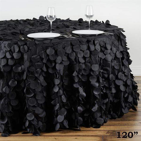 120" Black Raised Petals on Taffeta Round Tablecloth