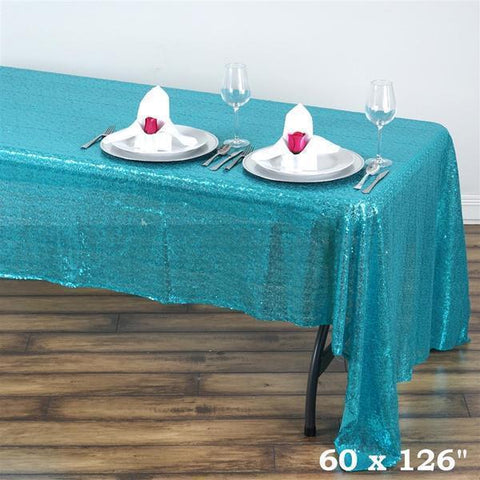 60" x 126" Turquoise Sequin Tablecloth