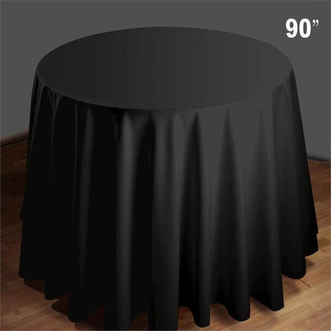 90" Black Round Premium Quality Polyester Wedding Tablecloth 