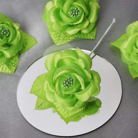 12 Apple Green Open Roses Craft Flowers