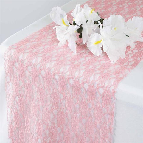 Rose Quartz Pink Floral Pattern Lace Table Runner