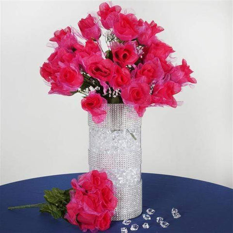 84 Organza Silk Rose Buds - Fuchsia