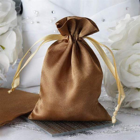 Antique Gold 4x5" Satin Favor Bags with Pull String
