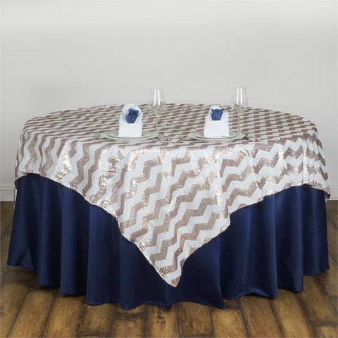72 inch Champagne Chevron Sequin Square Table Overlay