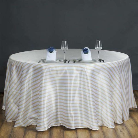 120 inch Champagne Satin Stripes Round Tableclot