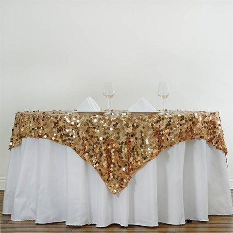 90 in Gold Big Payette Sequin Square Table Overlay