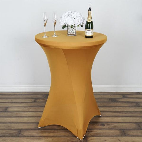 Gold Fitted Spandex Cocktail Table Cover Tablecloth