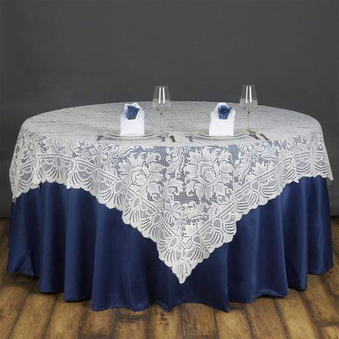 90 inch Ivory Floral Lace Table Overlay