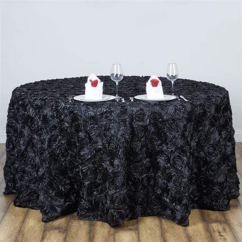 120" Black Raised Roses Round Tablecloth