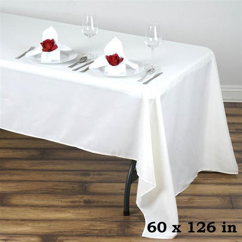 60 x 126 inch White Polyester Rectangular Tablecloth