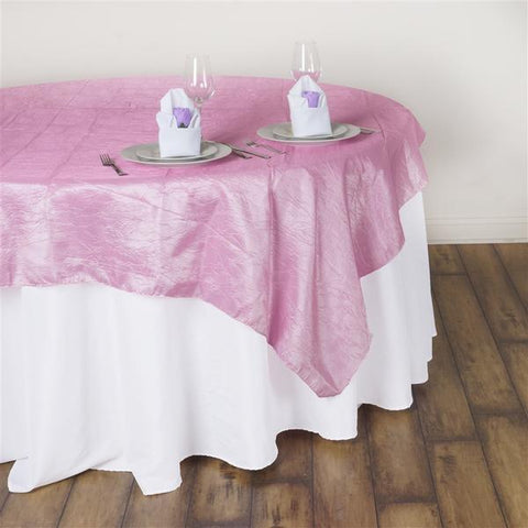 60 inch Square Pink Taffeta Crinkle Overlay