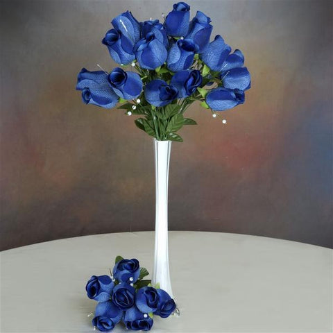 Large Velvet Rose Buds on Long Stems - Navy Blue