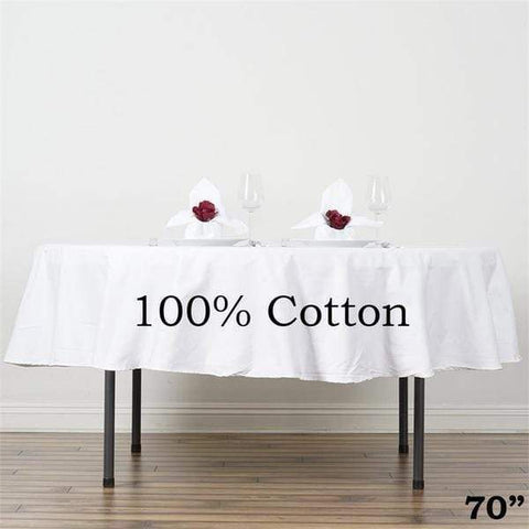 70" White Cotton High-Quality Round Tablecloth