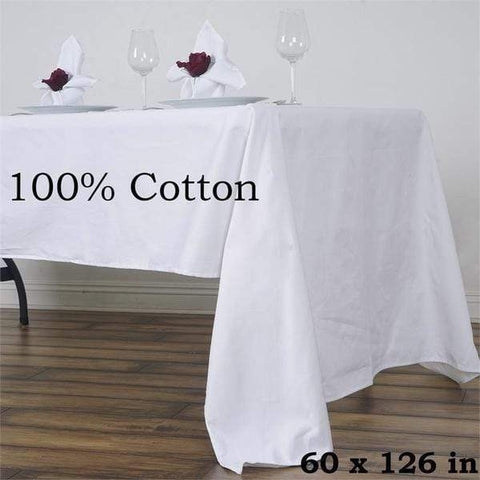 60" x 126" Rectangular Cotton Wedding Tablecloth Linens High Quality - White