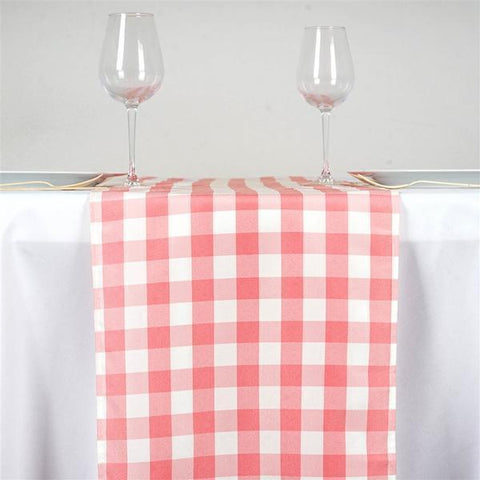Rose Quartz Pink on White Gingham Checkered Table Runner