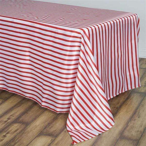 Red 60x126" Satin Stripes Rectangle Tablecloth