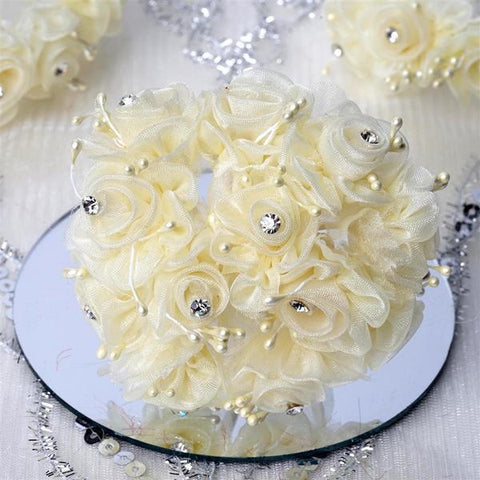 Yellow Mini Organza Craft Roses with Rhinestones
