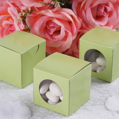 100 2 x 2 in. Sage Green Round Window Wedding Favor Tuck-in Boxes