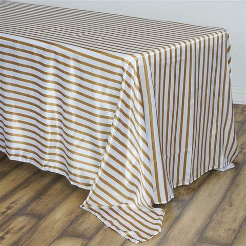 Gold 90x156" Satin Stripes Rectangle Tablecloth