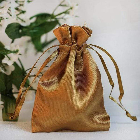12 Antique Gold 3x3" Satin Favor Bags