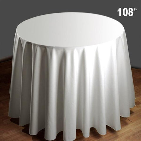 108" White Premium  Polyester Round Tablecloth 