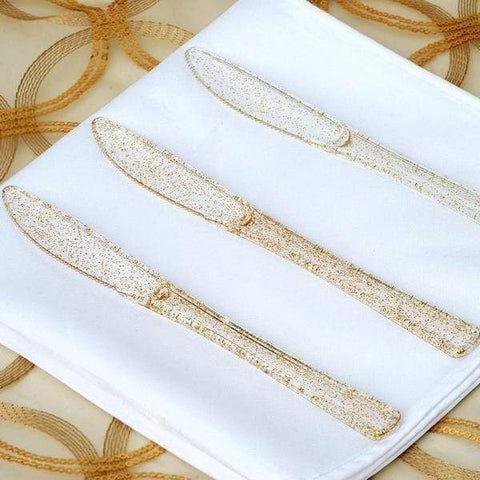 7" Clear Gold Glittered Plastic Knive