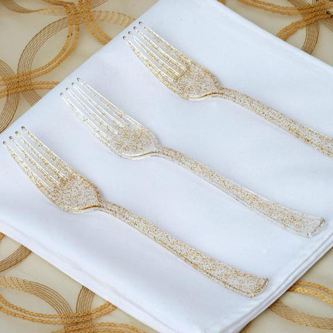 7" Clear Gold Glittered Plastic Fork