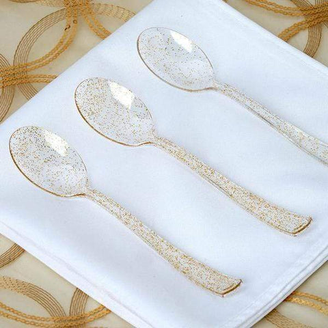  7" Clear Gold Glittered Plastic Spoon