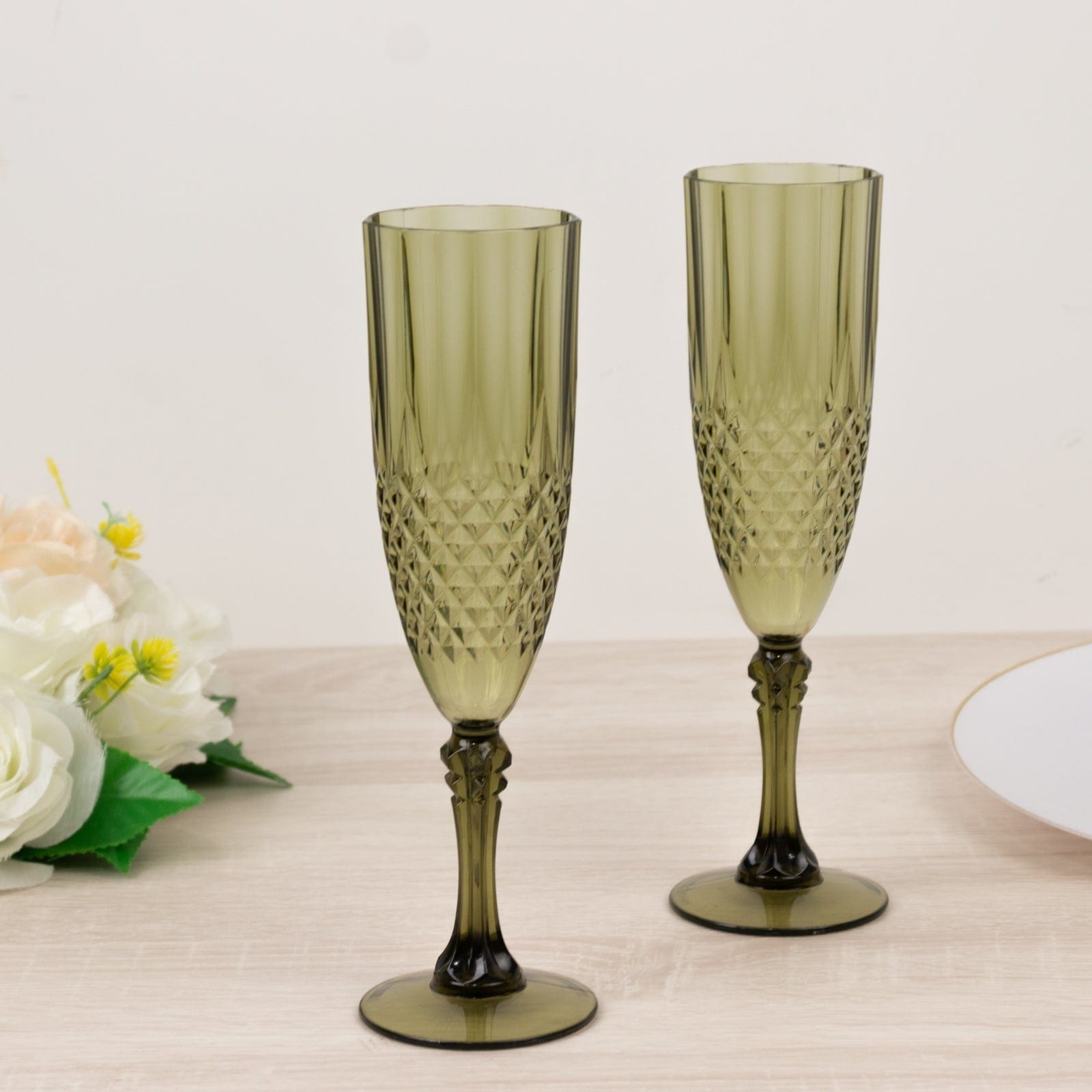 6 Clear 8 oz Crystal Disposable Plastic Party Champagne Flutes