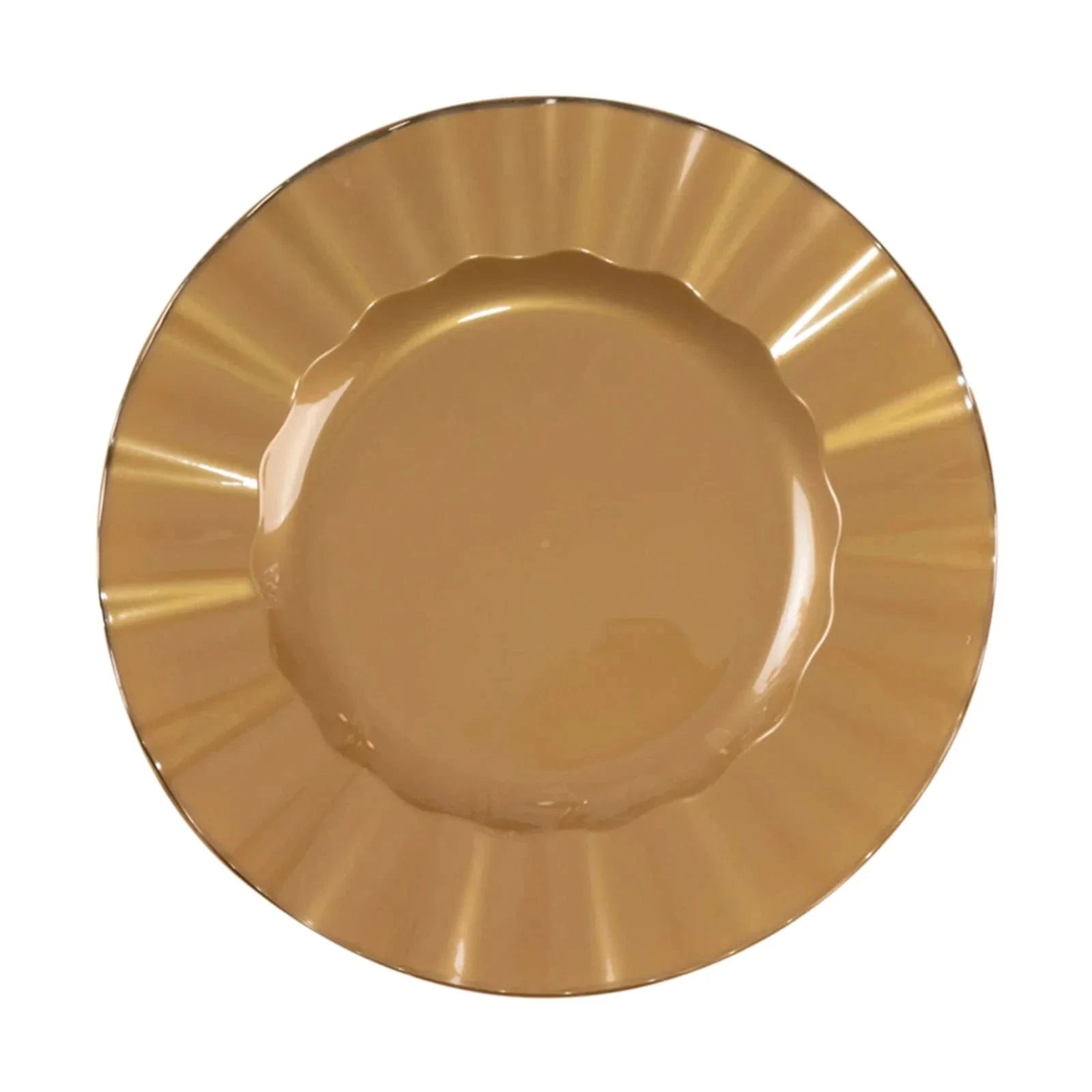 10 Round Disposable Salad Dinner Plastic Plates with Gold Wavy Trim