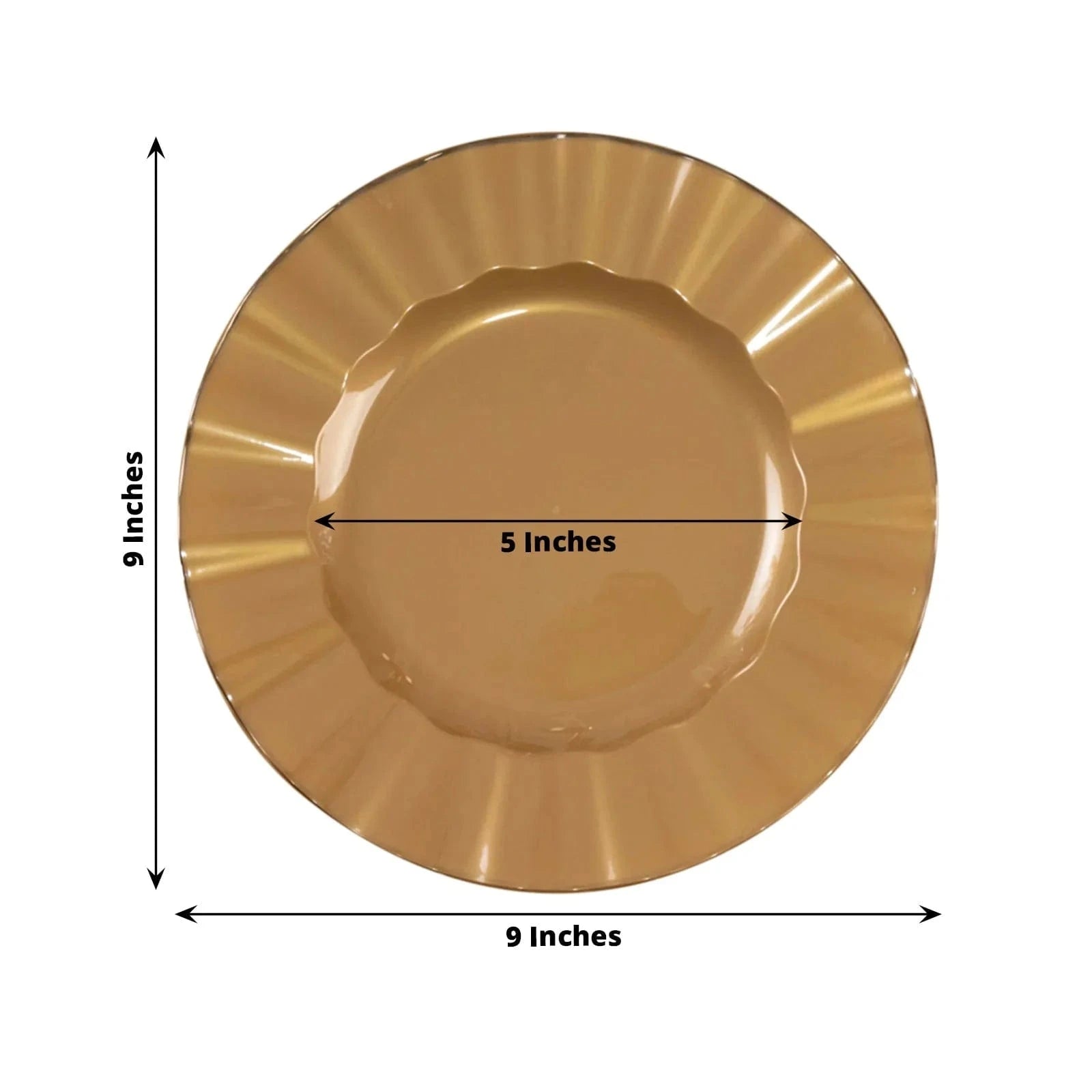 10 Round Disposable Salad Dinner Plastic Plates with Gold Wavy Trim