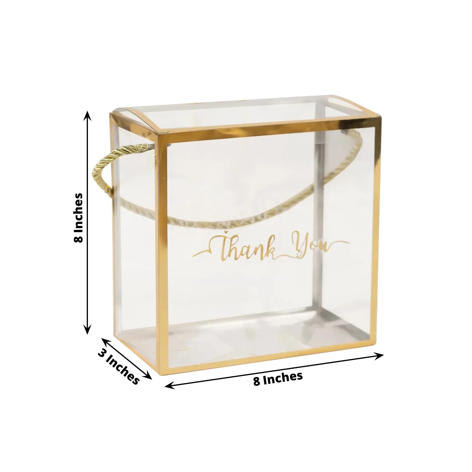 25 Gold and Clear 8x8 in PVC Favor Boxes with Rope Handles and Thank You Print