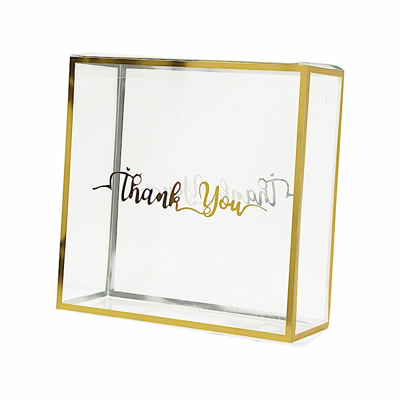 25 Gold and Clear 8x8 in PVC Favor Boxes with Rope Handles and Thank You Print