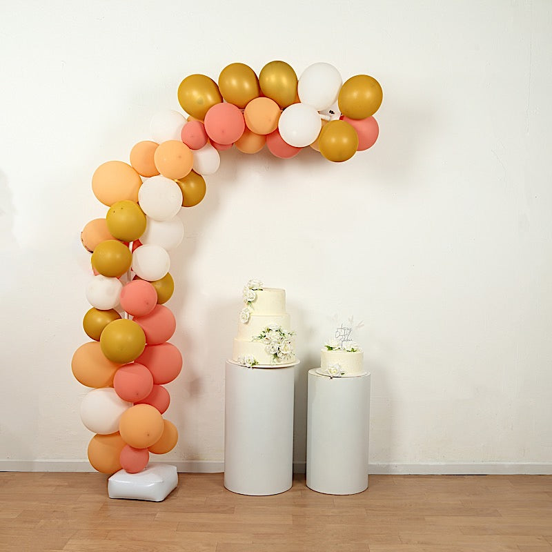 2 White Half Arch Balloon Tower Columns with Water Fillable Base